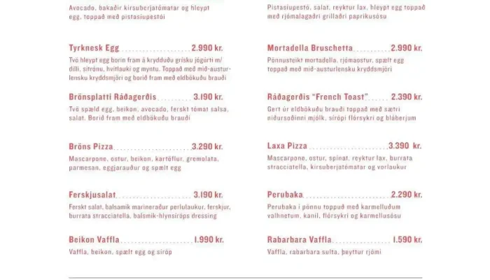 Radagerdi Veitingahus Matsedill - Seltjarnarnes
