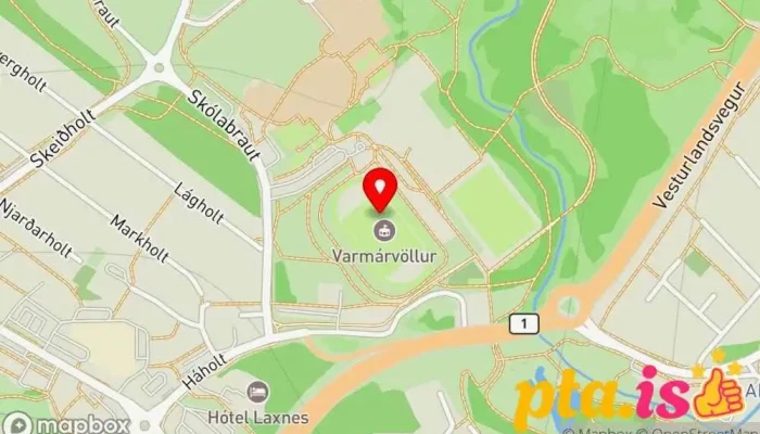 kort yfir Varmárvöllur Íþróttavöllur í Mosfellsbær