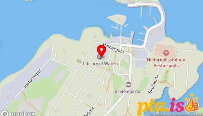 kort yfir Vatnasafn Nýlistasafn í Stykkishólmur